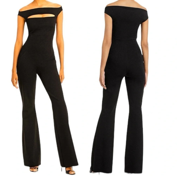 Chiara Boni La Petite Robe Rebecca Sugar Lurex Black Shimmer Flared Jumpsuit 10 - Picture 1 of 15